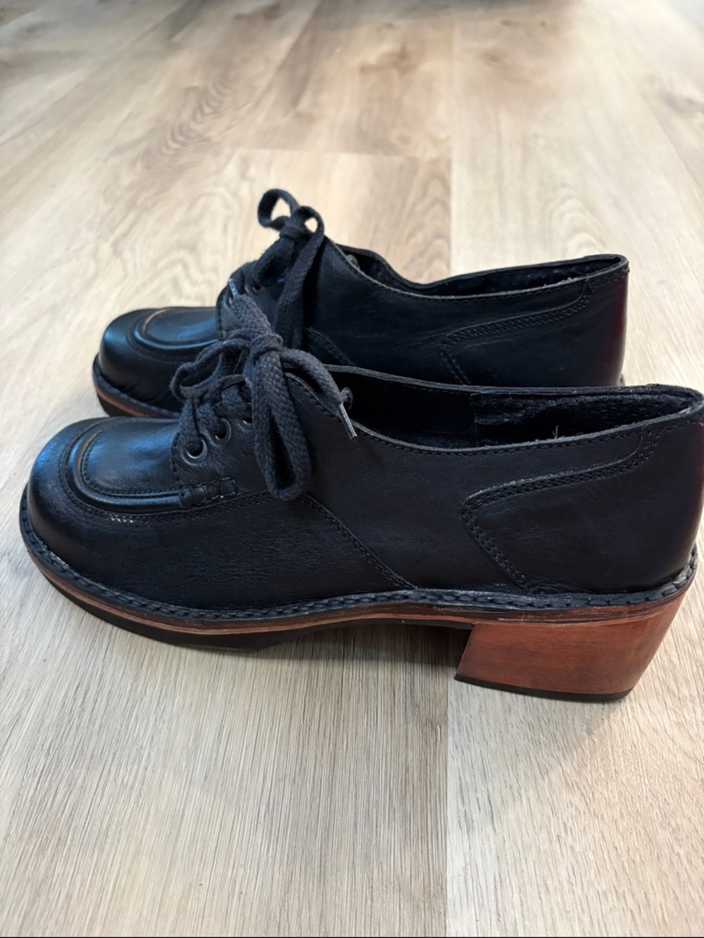 VINTAGE Sweet Step Made in Brazil Chunky Leather Oxfords | Size 10B | Black - Picture 6 of 11